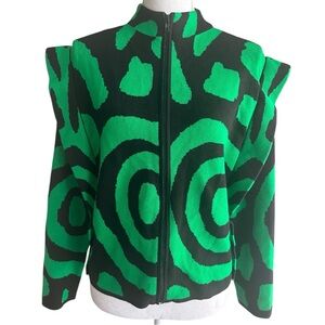 ***SOLD**BALBOA Green and Black Bomber Jacket with High Collar and Bold Patterns